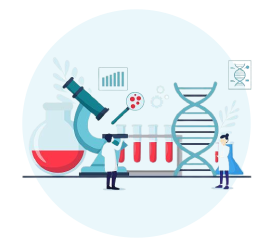 A round of people standing around a lab